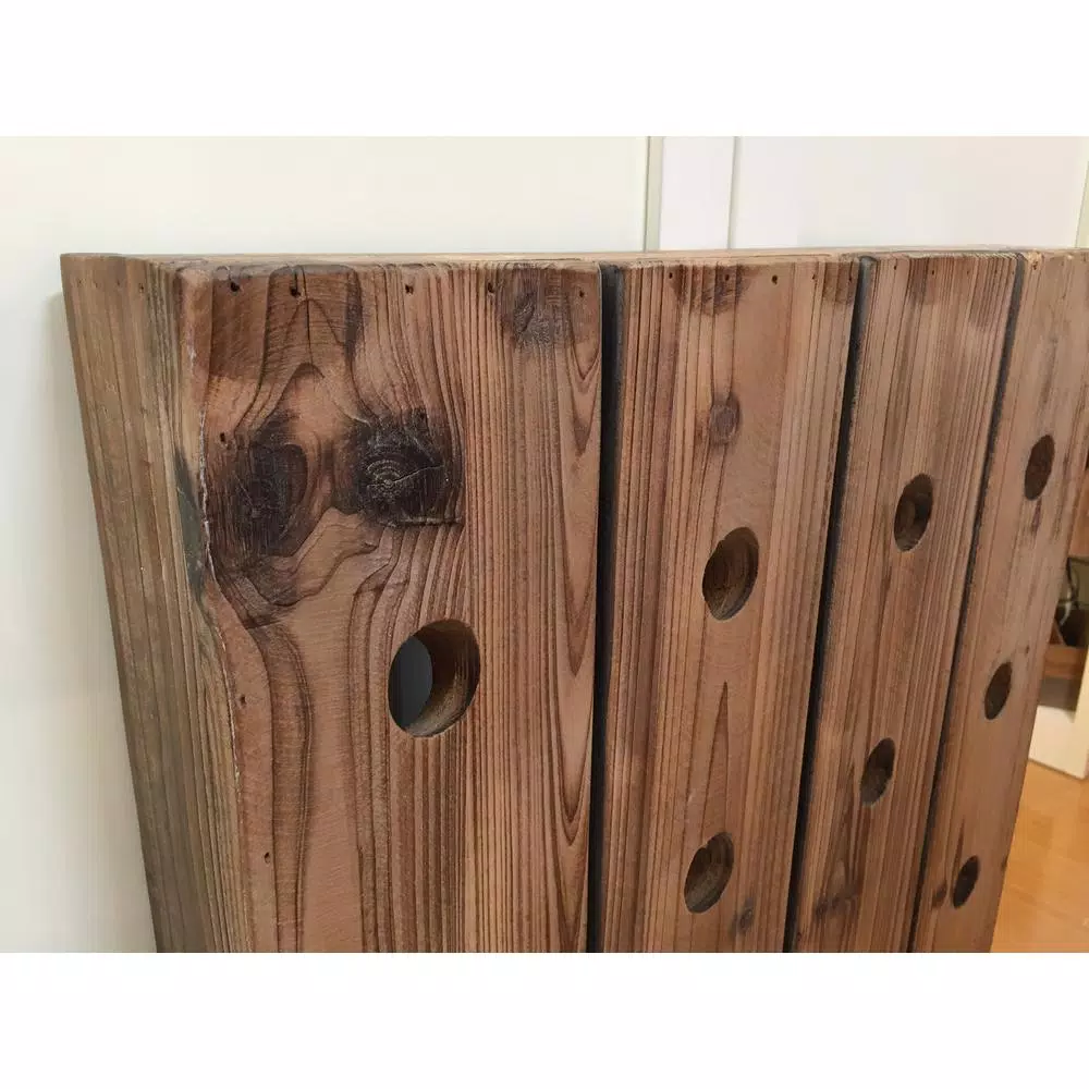 LITTON LANE Reclaimed Fir Wood Pegboard Wine Rack - 40 Bottle Capacity - Exposed Mahogany Finish