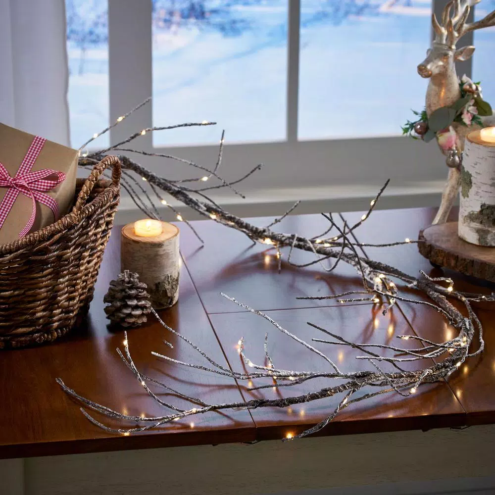 Noble House 6 ft. Snowy White Artificial Christmas Garland with Warm White LED Lights, Battery Operated