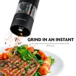 Ovente Electric Salt and Pepper Grinder Set, Battery Operated, Adjustable Coarseness, Black and White thumbnail 5