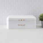 Home Basics White Grove Modern Bread Box with Rose Gold Handle - Stainless Steel Kitchen Storage thumbnail 1