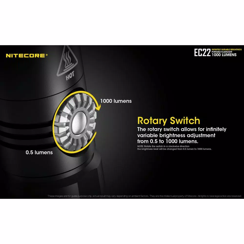 NITECORE EC22 1000 Lumens LED Flashlight with Infinite Variable Brightness and USB Rechargeable Battery