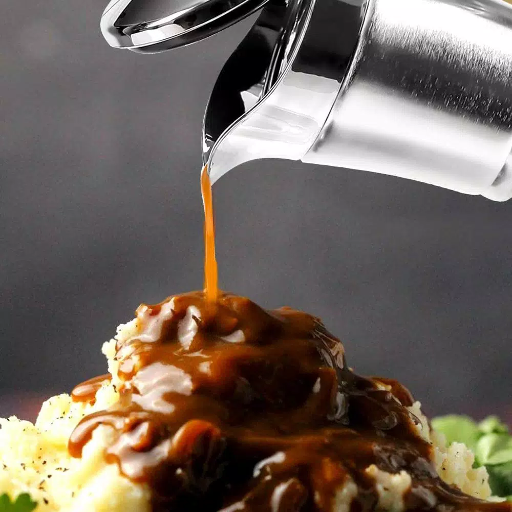 Ovente 14 oz. Stainless Glass Double-Wall Insulated Gravy Boat with Lid