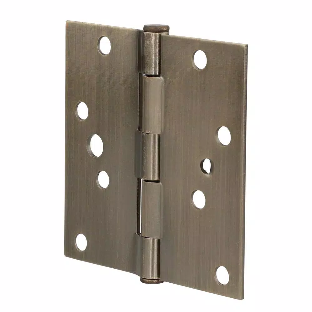 Everbilt 4 in. Antique Brass Square Corner Security Door Hinges, 3-Pack