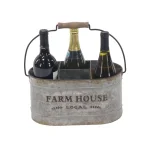 LITTON LANE Distressed Silver Iron 6-Bottle Oval Wine Caddy with Fir Wood Handle thumbnail 3