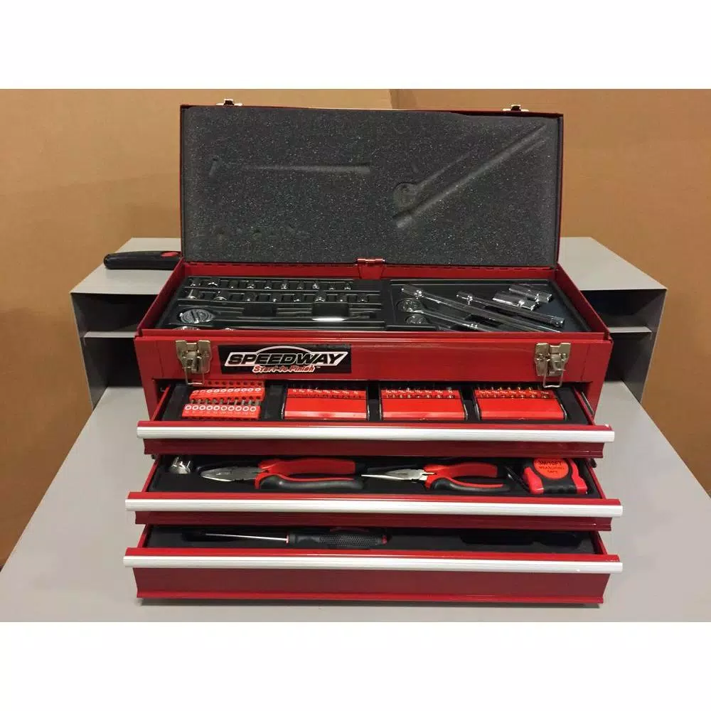 SPEEDWAY 24 in. 3-Drawer Steel Tool Chest with 118-Piece Bonus Tool Set