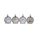 LITTON LANE Set of 4 Vintage-Style Round Peg-Legged Table Clocks, 12 in. x 9 in., Distressed Black and White thumbnail 2