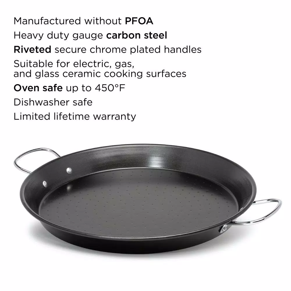 Ecolution Sol 20 in. Carbon Steel Nonstick Paella and Grill Pan, Black