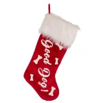 Glitzhome 21 in. Red Polyester Velvet Christmas Stockings with Plush Cuff - Good Dog Print (2-Pack) thumbnail 2