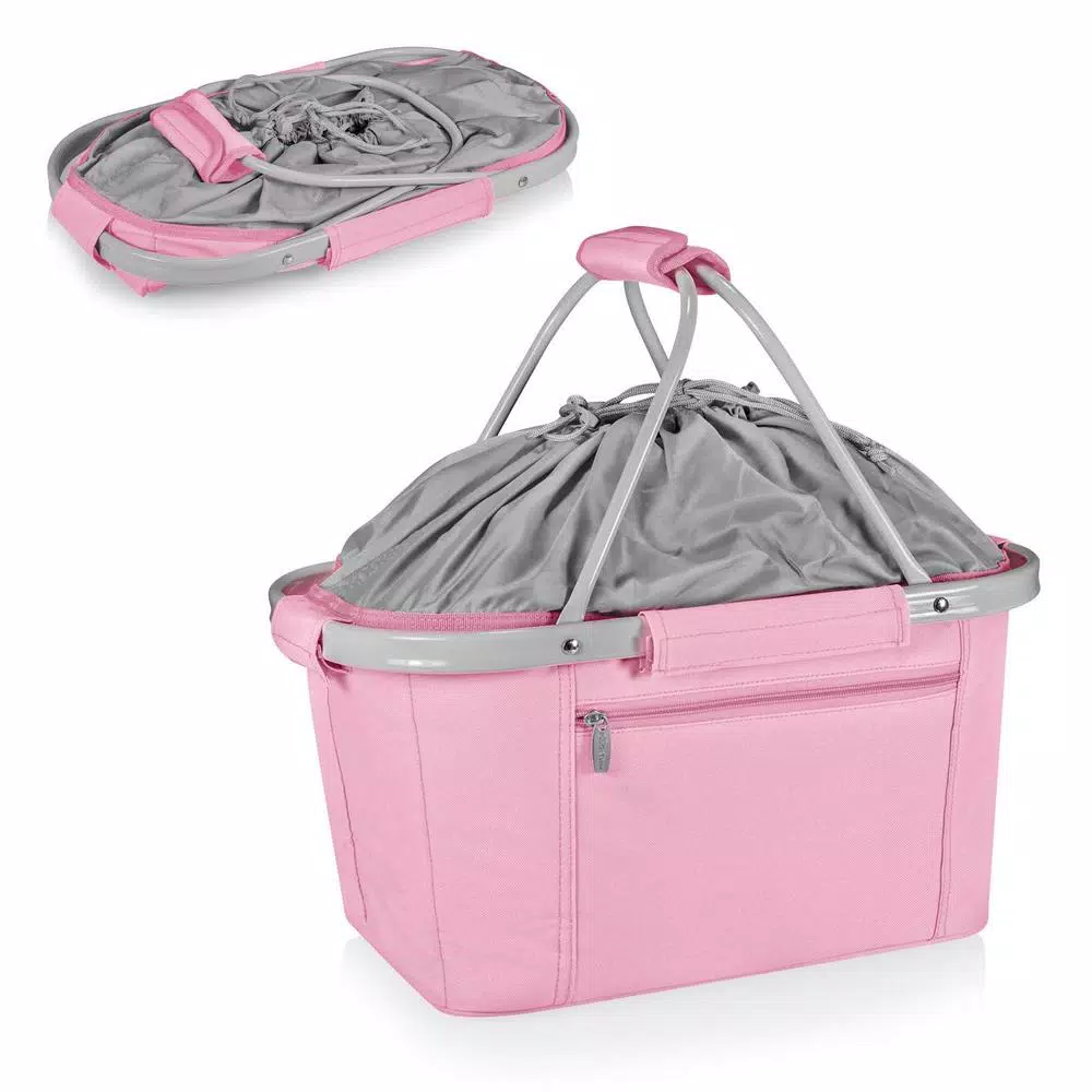 Picnic Time Metro Basket 9 Qt. Pink Collapsible Insulated Picnic Basket & Soft-Side Cooler