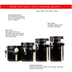 Unbranded 4-Piece Black Ceramic Canister Set with Wooden Spoons - Airtight Kitchen Storage Containers thumbnail 2