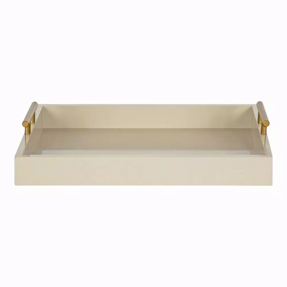 Kate and Laurel Lipton Decorative Rectangular Tray with Brushed Metal Handles, Brown Glossy Finish