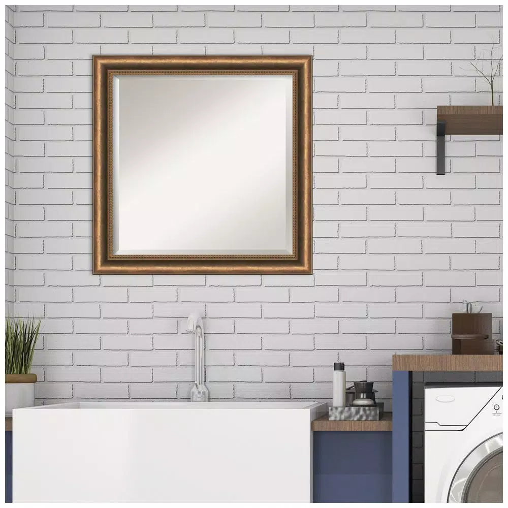 Amanti Art Manhattan 24 in. Square Bronze Wood Framed Beveled Edge Bathroom Vanity Mirror