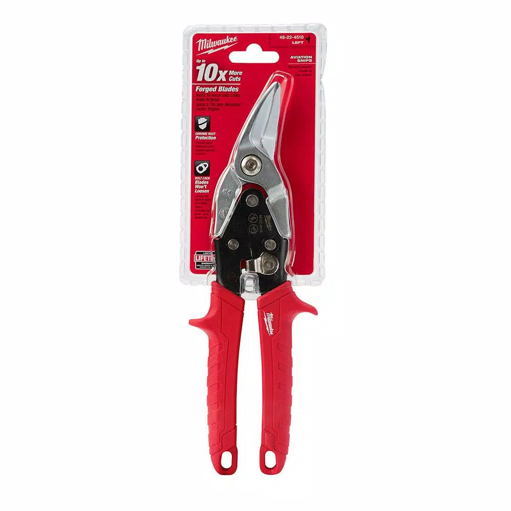 Milwaukee 10 in. Left-Cut Aviation Snips with Forged Serrated Blades