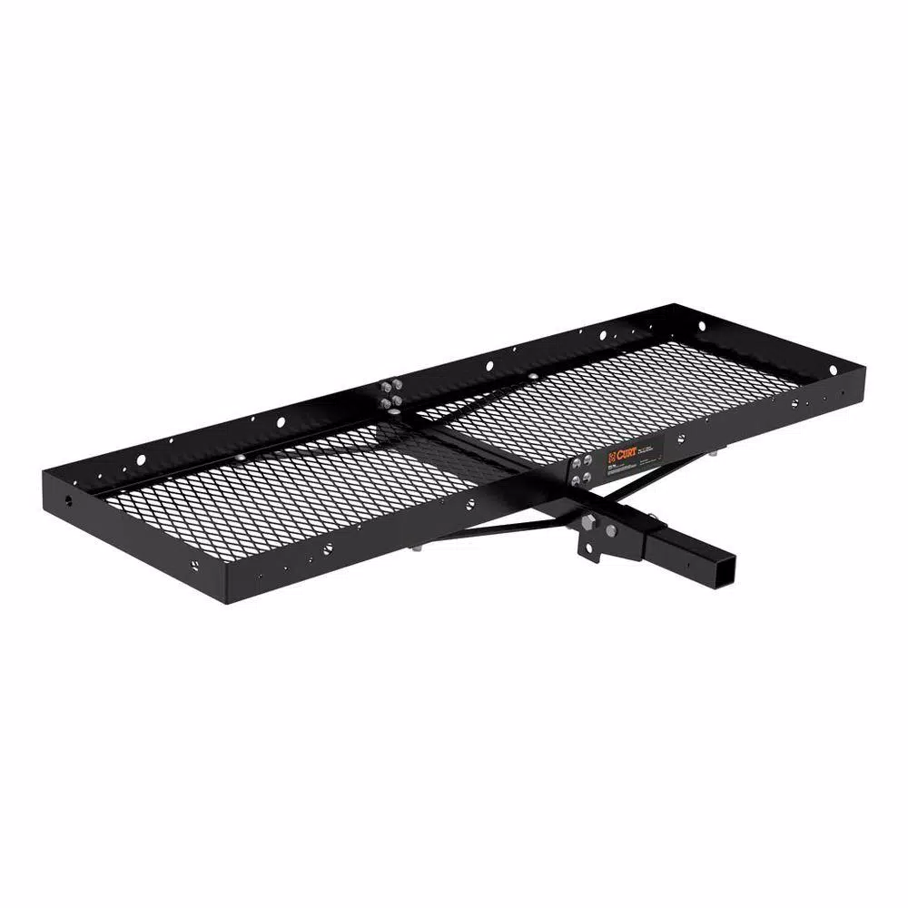 CURT 60" x 20" Black Steel Tray Cargo Carrier with 2" Folding Shank, 500 lbs. Capacity