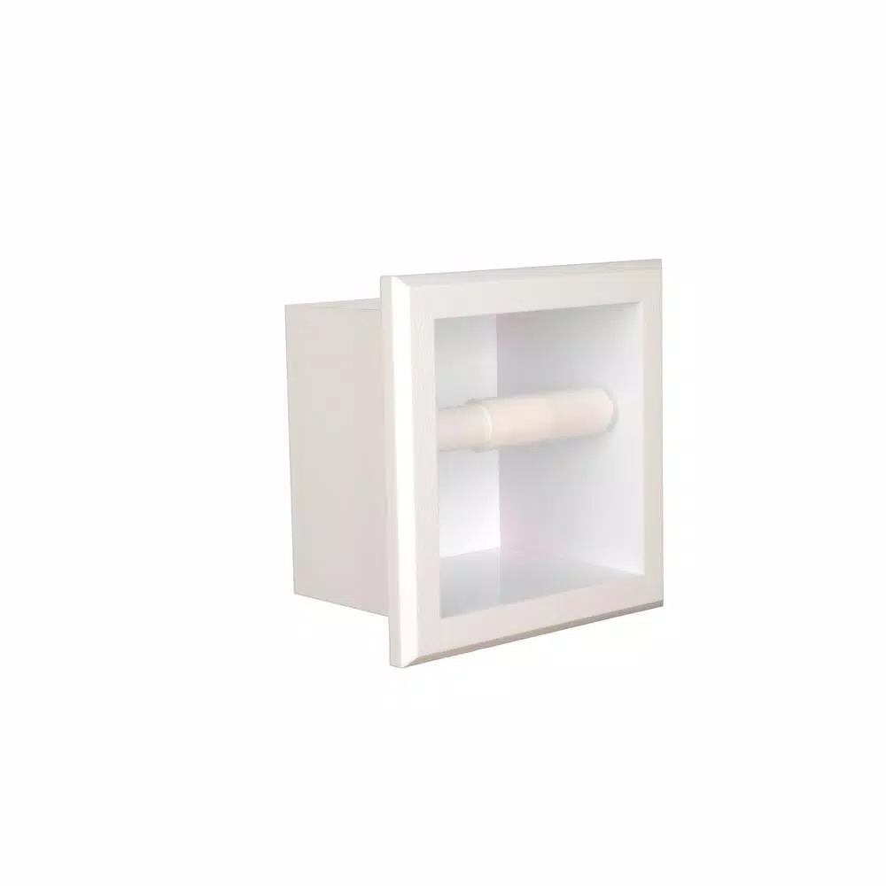 Unbranded Bradford Recessed Toilet Paper Holder, White Plastic with Bevel Frame