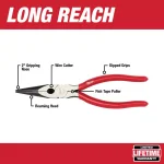 Milwaukee 8 in. Long Nose Pliers with Integrated Wire Cutter and Fish Tape Puller thumbnail 2