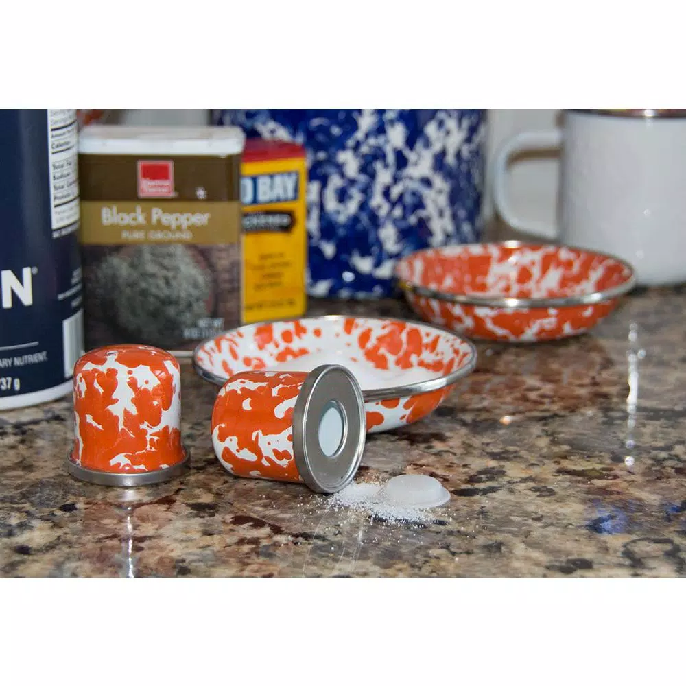 Golden Rabbit Blue Crab Enamelware Salt and Pepper Shakers, Set of 2