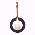 DANYA B Algarve Black Round Pillar Candle Sconce with Mirror and Rope thumbnail 1