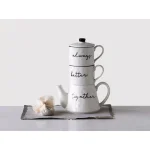 3R Studios White Stoneware Stackable Teapot and 2 Mugs Set, 18 oz. thumbnail 3