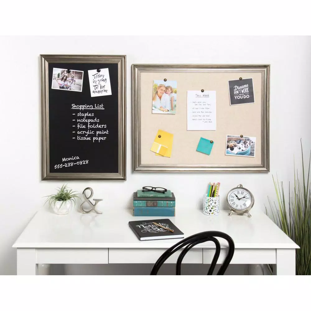 DesignOvation Macon Framed Linen Fabric Pinboard Memo Board - 23 x 29 in.