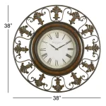 LITTON LANE 38 in. Traditional Fleur-De-Lis Iron Wall Clock - Distressed Bronze Finish thumbnail 3