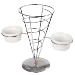 Creative Home Chrome Iron Wire French Fry Serving Set with Single Cone Holder and 2 Ceramic Ramekins thumbnail 1