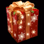 National Tree Company 21 in. Pre-Lit Red Gift Box Christmas Decoration with White LED Lights and Gold Ribbon thumbnail 1