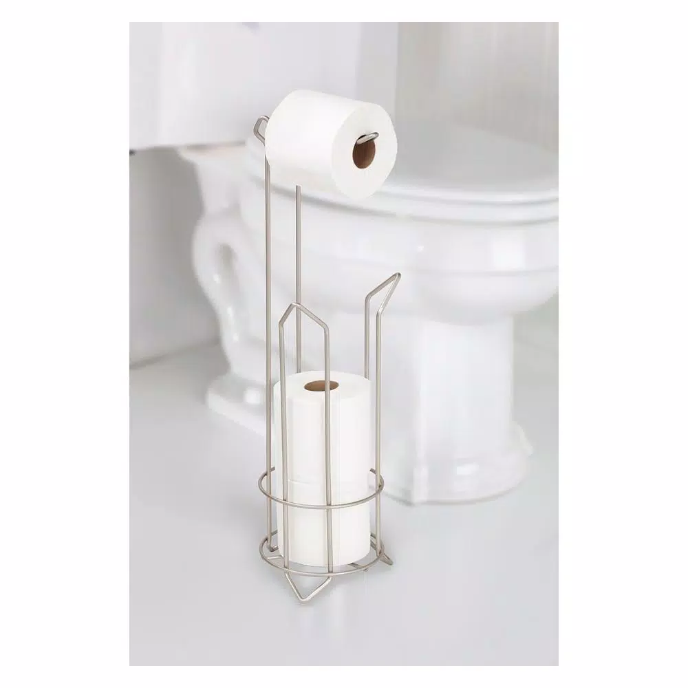 Bath Bliss Satin Nickel Toilet Paper Holder and Stand with Extra Roll Storage