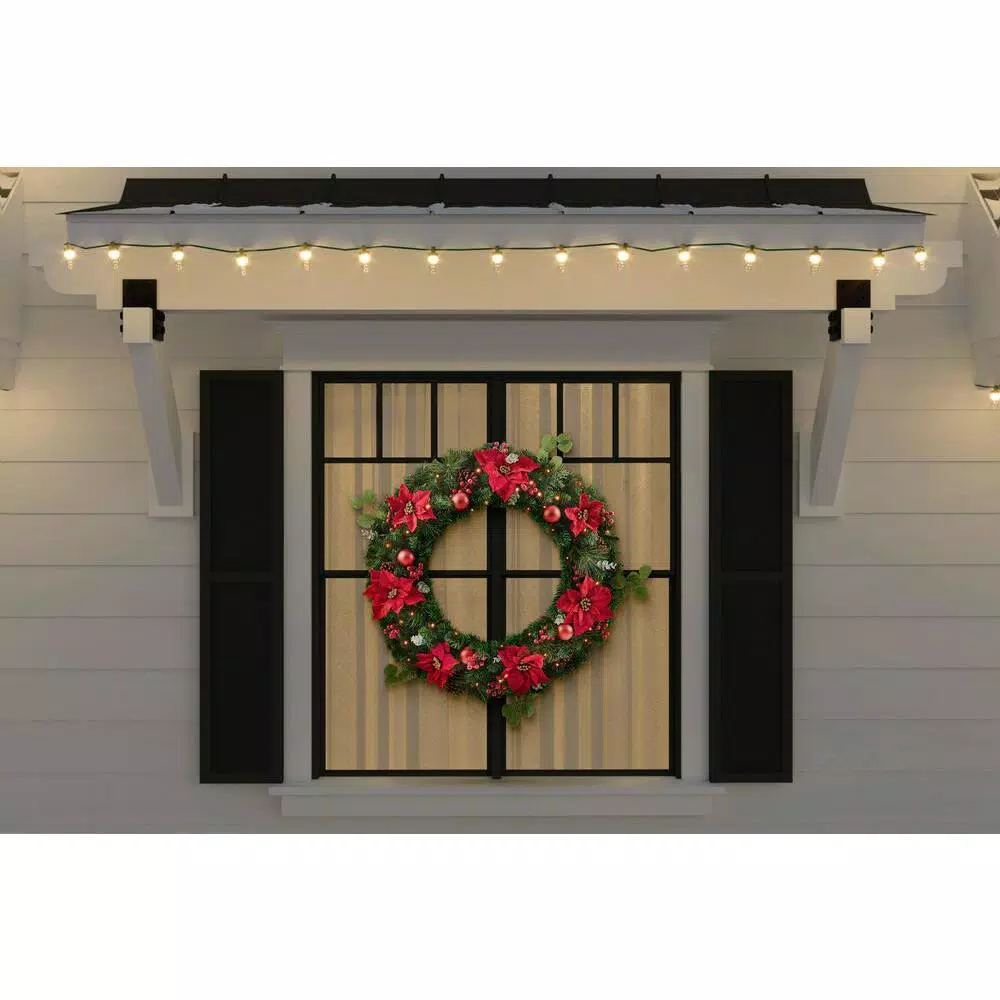 Home Accents Holiday 36 in. Berry Bliss Pre-Lit Artificial Christmas Wreath with Warm White LED Lights and Timer
