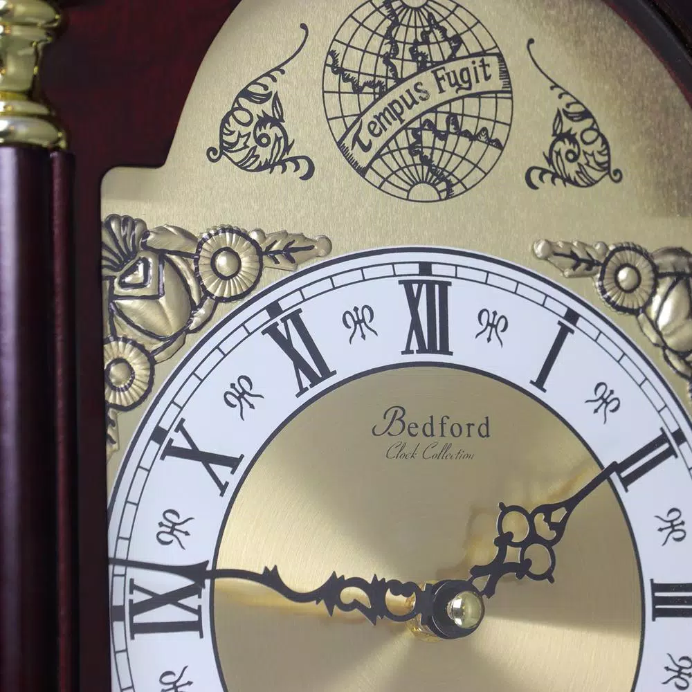 Bedford Clock Collection Redwood Mantel Clock with Chimes, Classic Wood Case with Quartz Movement