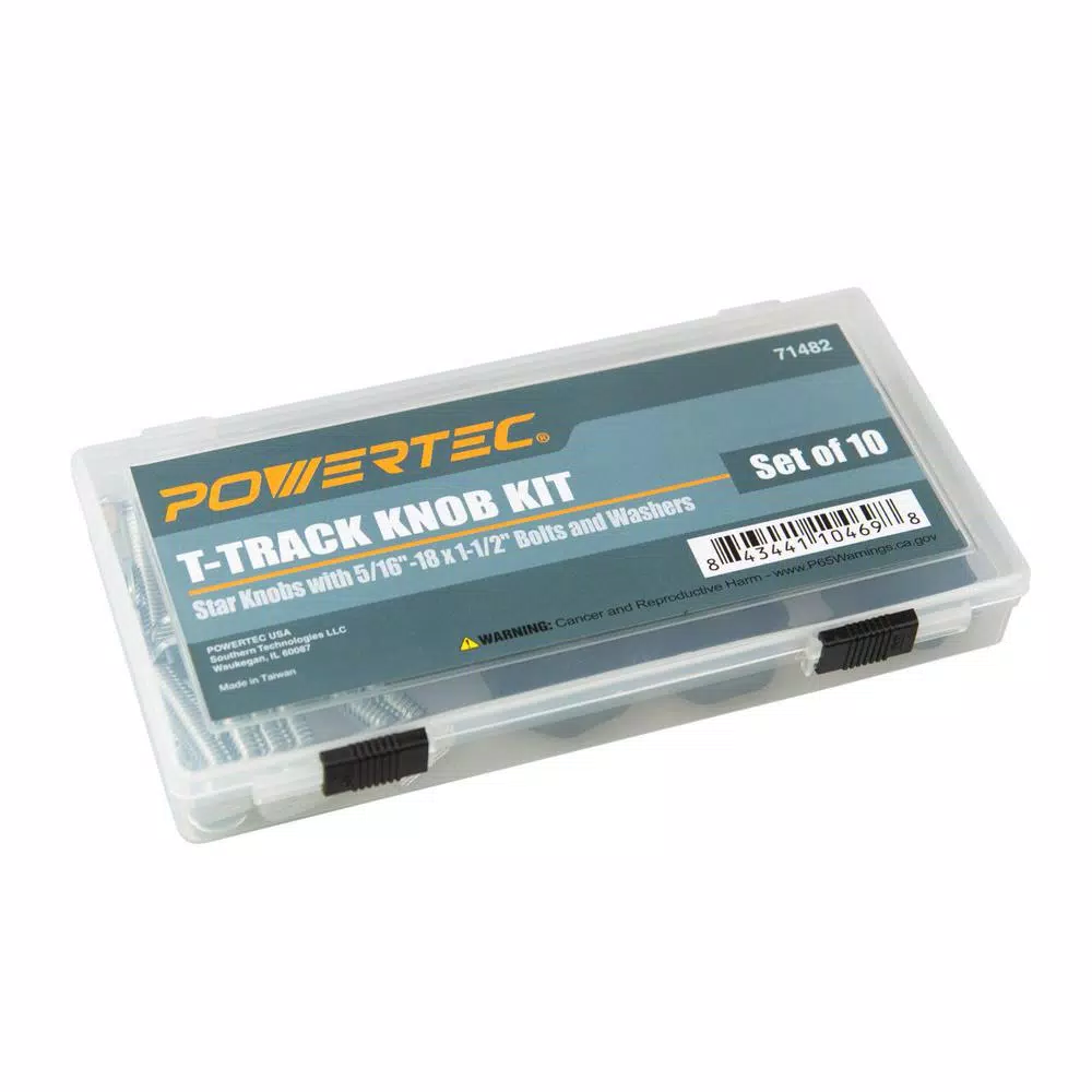 POWERTEC 10-Pack T-Track Knob Kit with 7-Star Knobs, 5/16"-18 Bolts and Washers