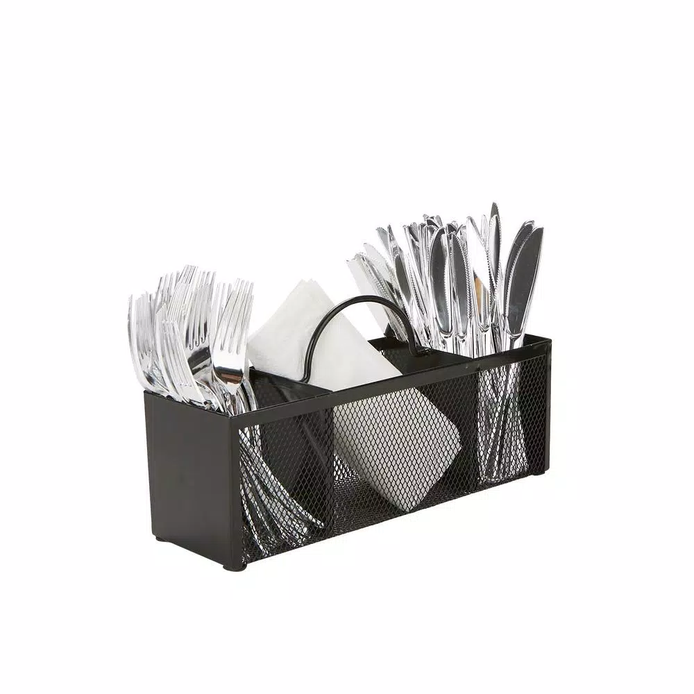 Mind Reader 3-Section Black Mesh Cutlery Holder & Silverware Organizer