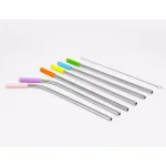 ExcelSteel 14-Piece Stainless Steel Reusable Straw Set with Pastel Silicone Tips - 8 Straight & 4 Curved thumbnail 1