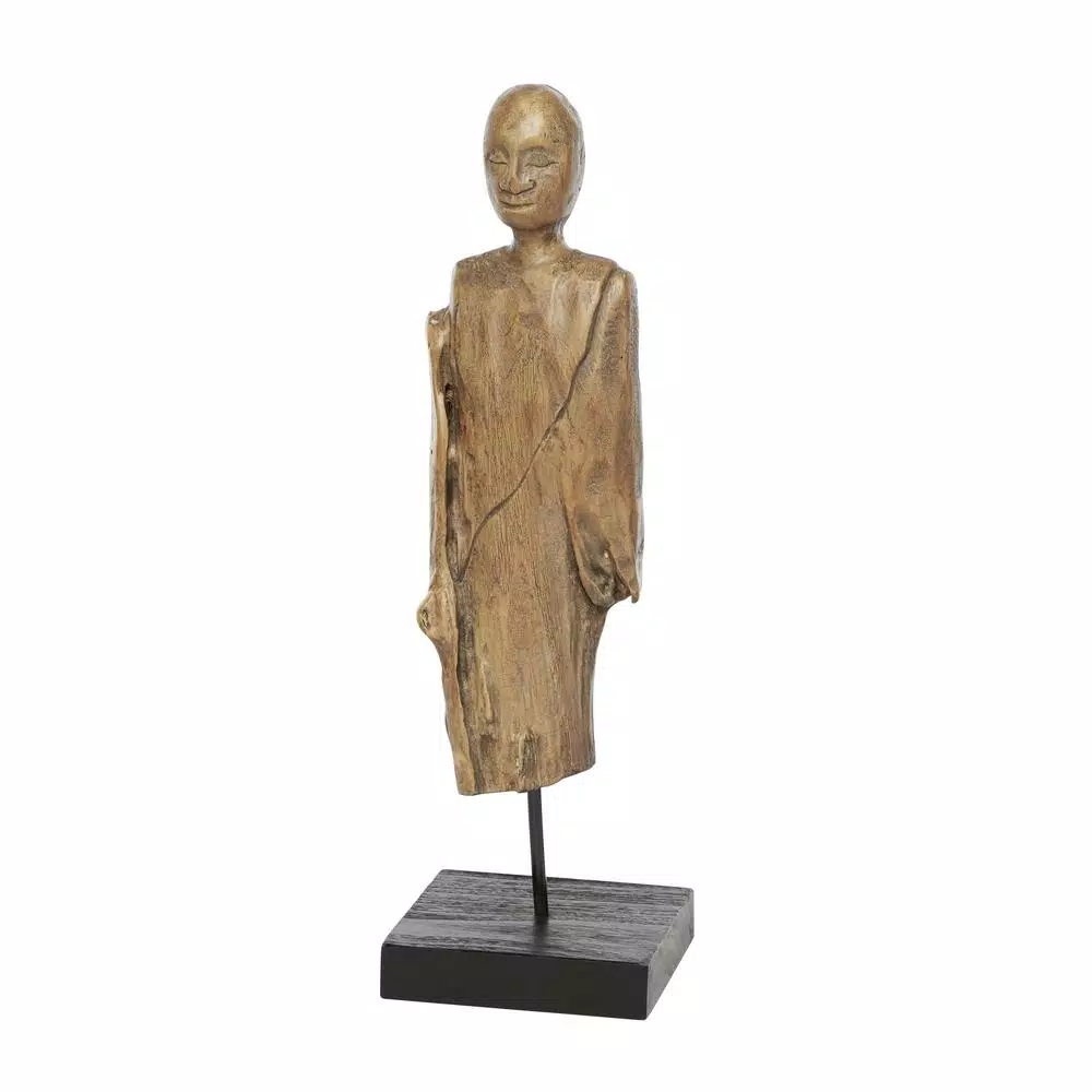 LITTON LANE Hand-Carved Natural Albizzia Wood Buddha Sculpture, 18 in. Tall