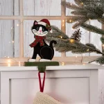 Glitzhome 7.76 in. Wooden Metal Cat Christmas Stocking Holder thumbnail 7