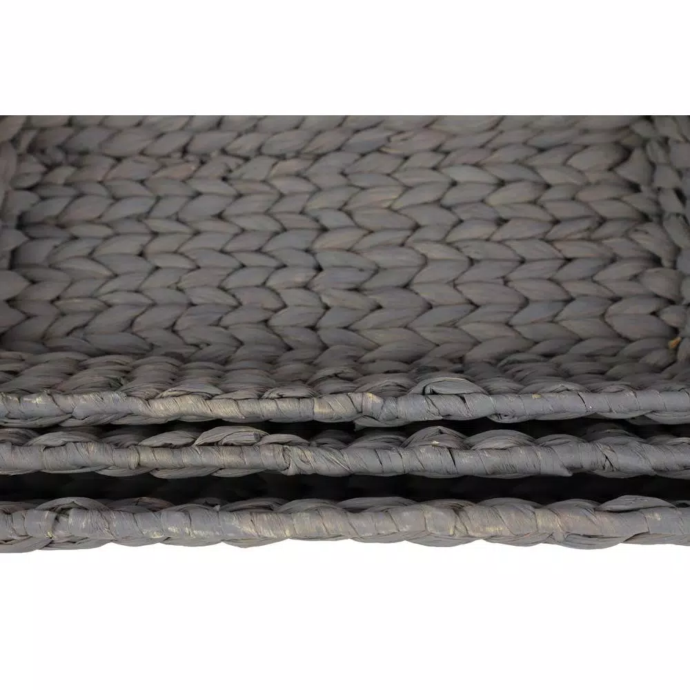 LITTON LANE Nesting Gray Seagrass Basket Trays with Black Metal Handles, Set of 3