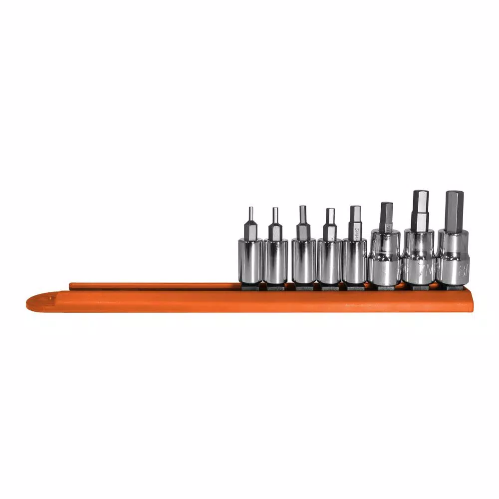Mayhew 8-Piece Metric Hex Socket Bit Set, S2 Tool Steel & Chrome Plated