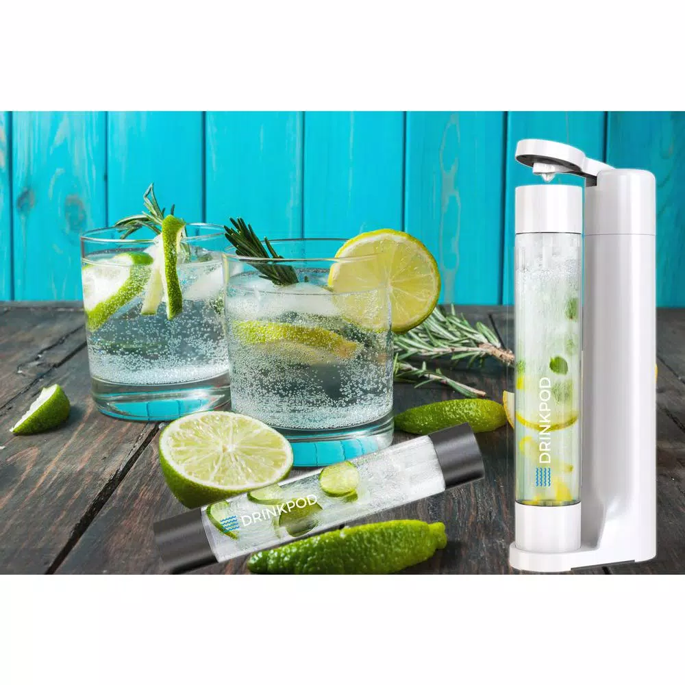 Drinkpod FIZZPod One Touch Sparkling Soda Maker Machine with 3 PET Bottles, White