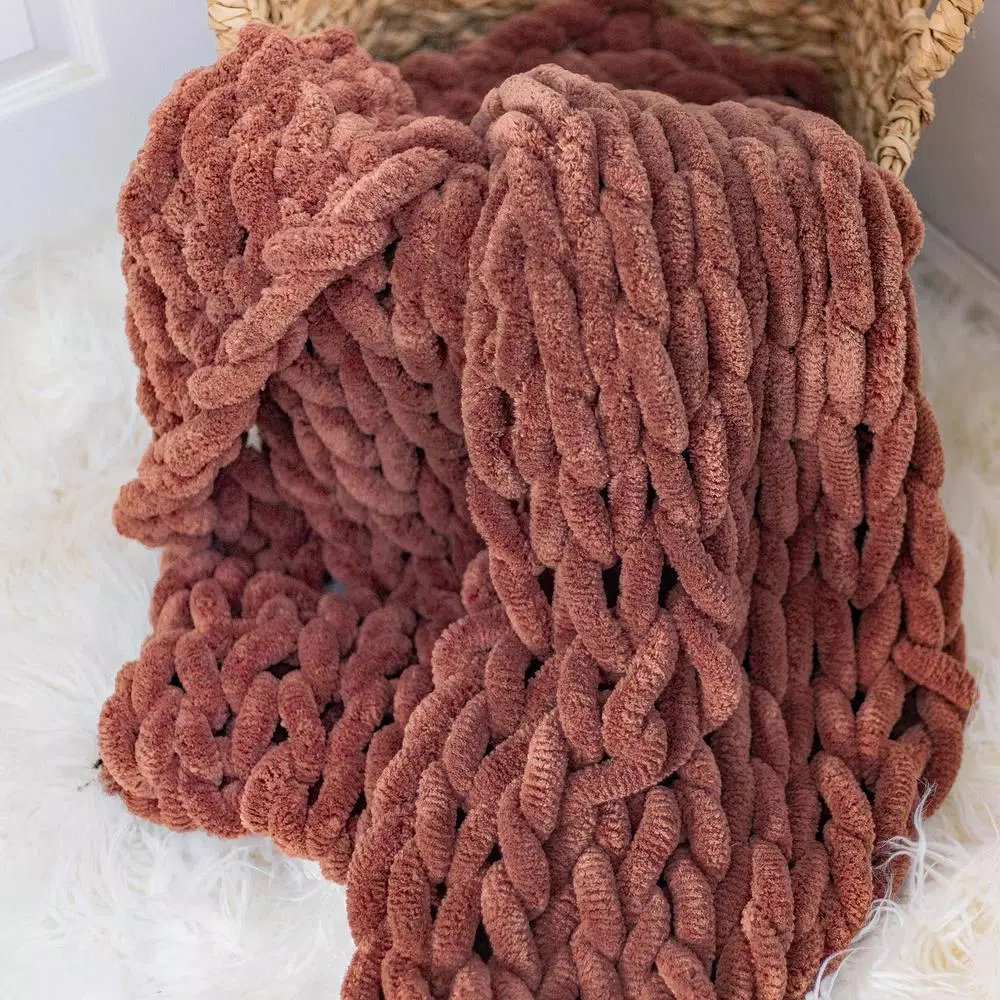 DONNA SHARP Rust Chenille Chunky Knit Throw Blanket, 40 x 50 in, Modern Solid Pattern