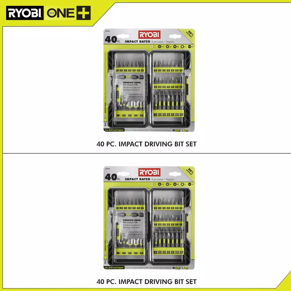 RYOBI Impact Rated Driving Bit Kit, 40-Piece, 2-Pack