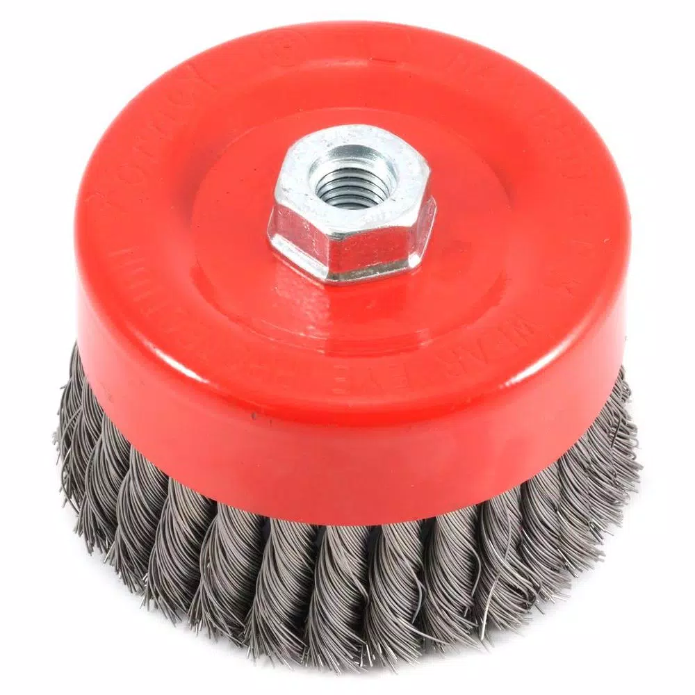 Forney 6 in. Knotted Wire Cup Brush, 5/8 in.-11 Threaded Arbor