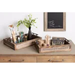Kate and Laurel Bayport Brown Decorative Nested Wooden Tray Set of 2 - Farmhouse Style thumbnail 5