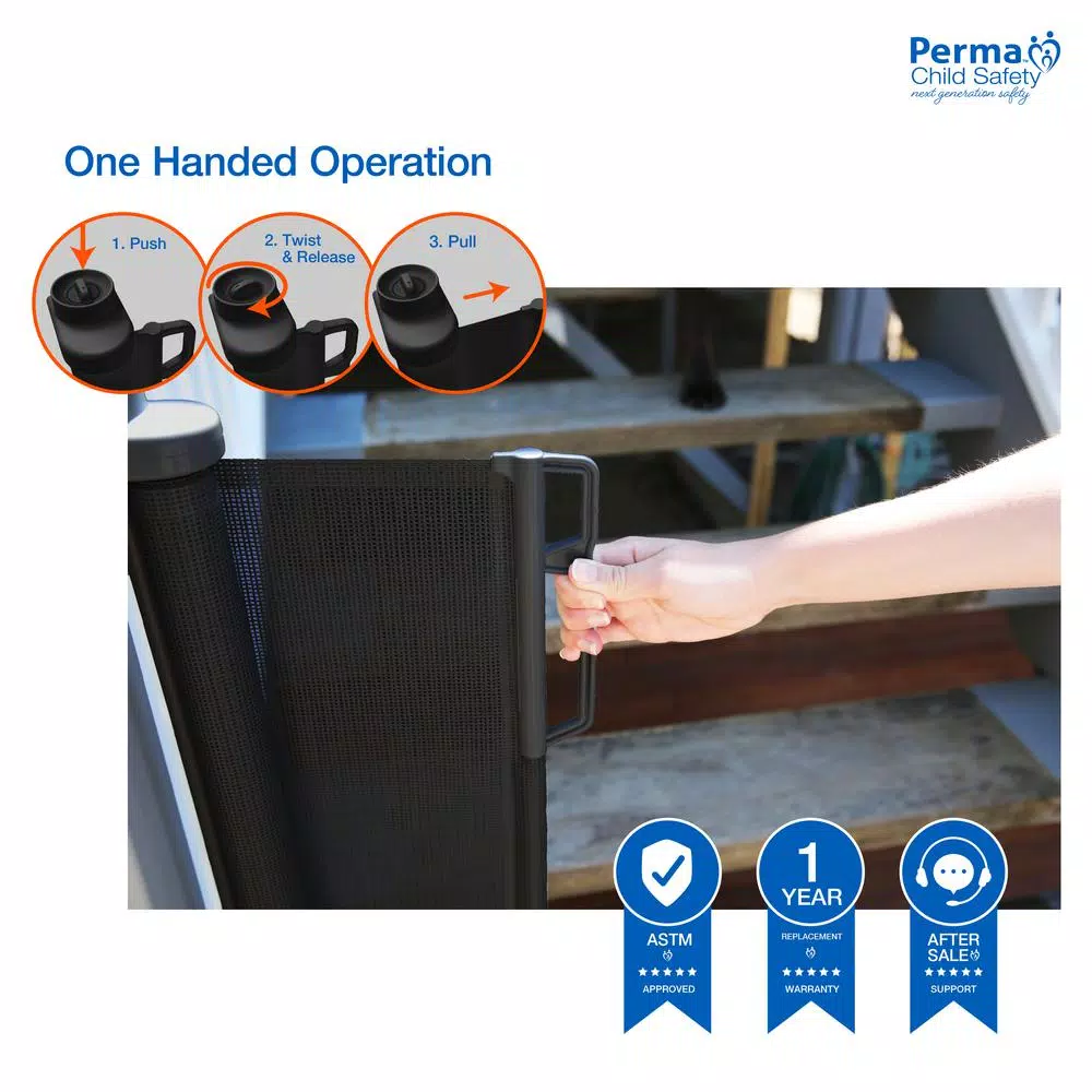 Perma Child Safety Extra-Tall and Extra-Wide Outdoor Retractable Gate, 41 in. H x 71 in. W, Black