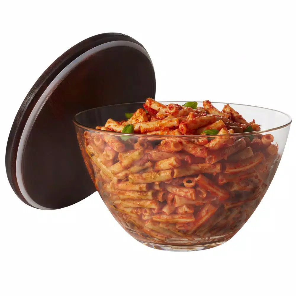 Libbey Urban Story XXL Glass Serving Bowl with Wood Lid, 173 oz Clear