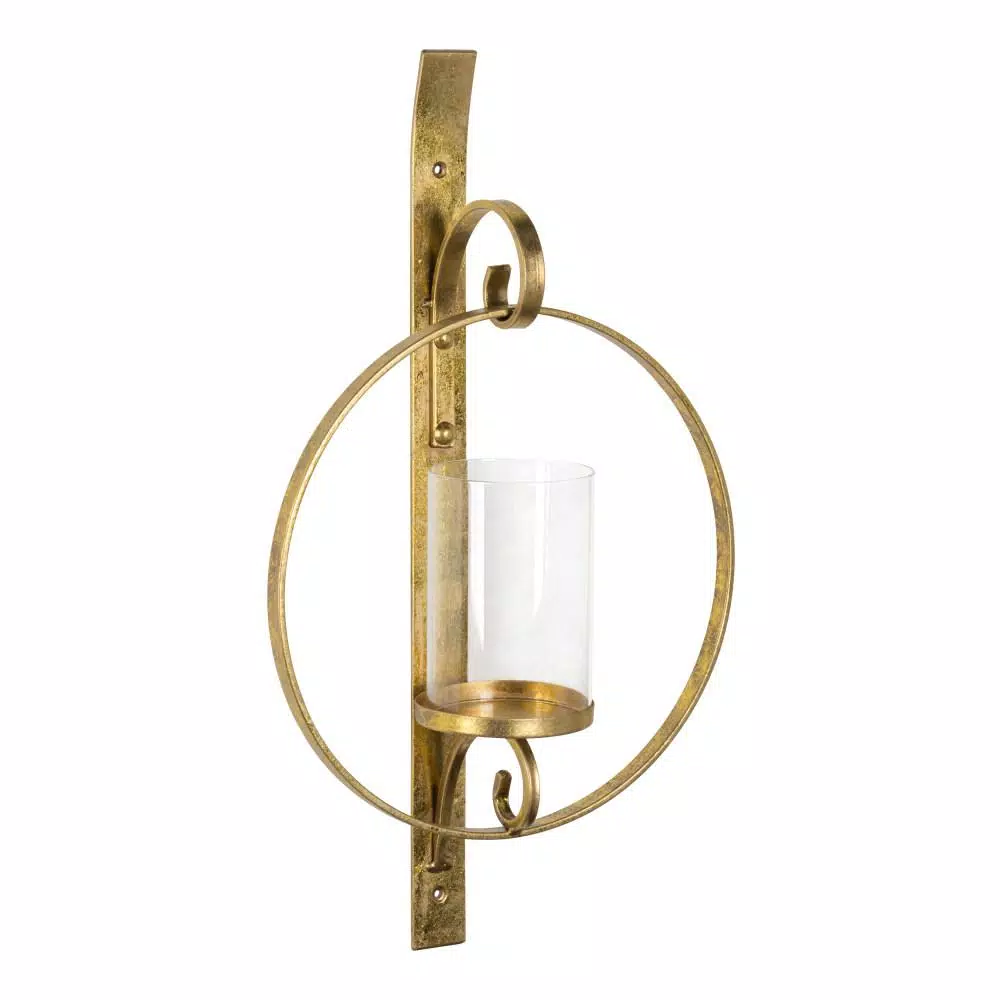 Kate and Laurel Doria Gold Metal Candle Sconce - Glamorous Round Wall Decor with Glass Pillar