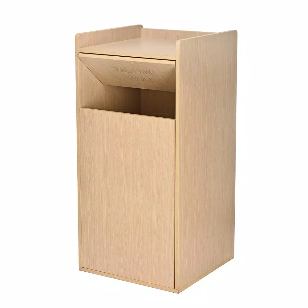 Alpine Industries 40 Gal. Oak Wood Commercial Tray Top Waste Enclosure Trash Can