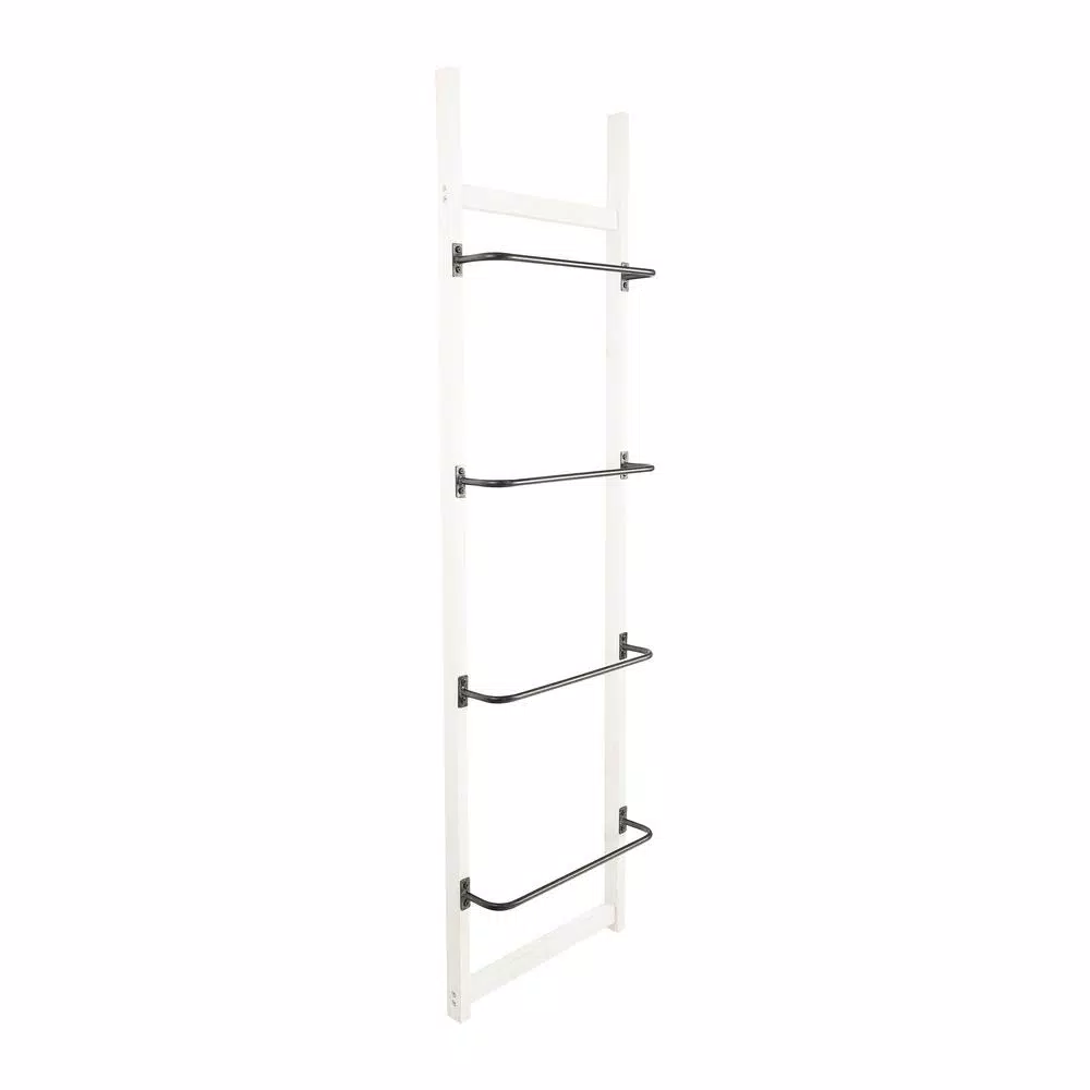 3R Studios 4-Bar Wall Mounted Towel Rack, Distressed Off-White Wood with Black Metal Bars