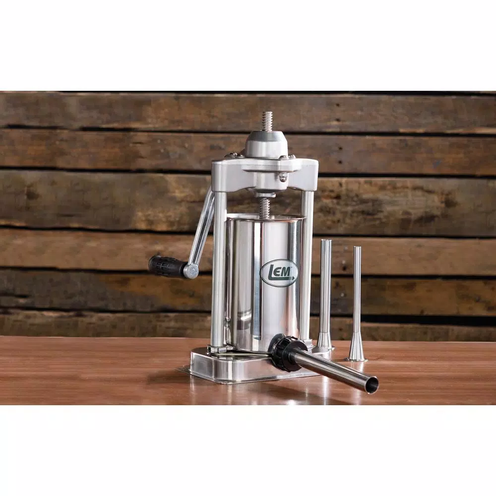 LEM Mighty Bite 15 lbs. Stainless Steel Vertical Sausage Stuffer with Hardened Steel Gears