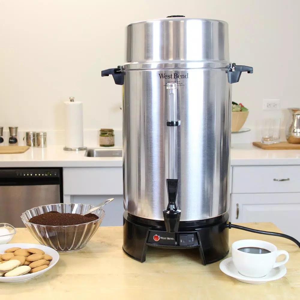 West Bend 100-Cup Silver Aluminum Commercial Coffee Urn with Automatic Temperature Control