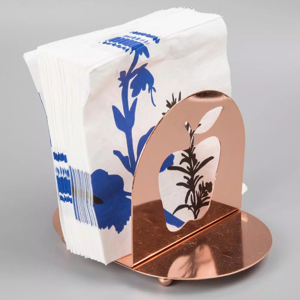 Creative Home Copper Plated Metal Napkin Holder with Apple Laser Cut Design
